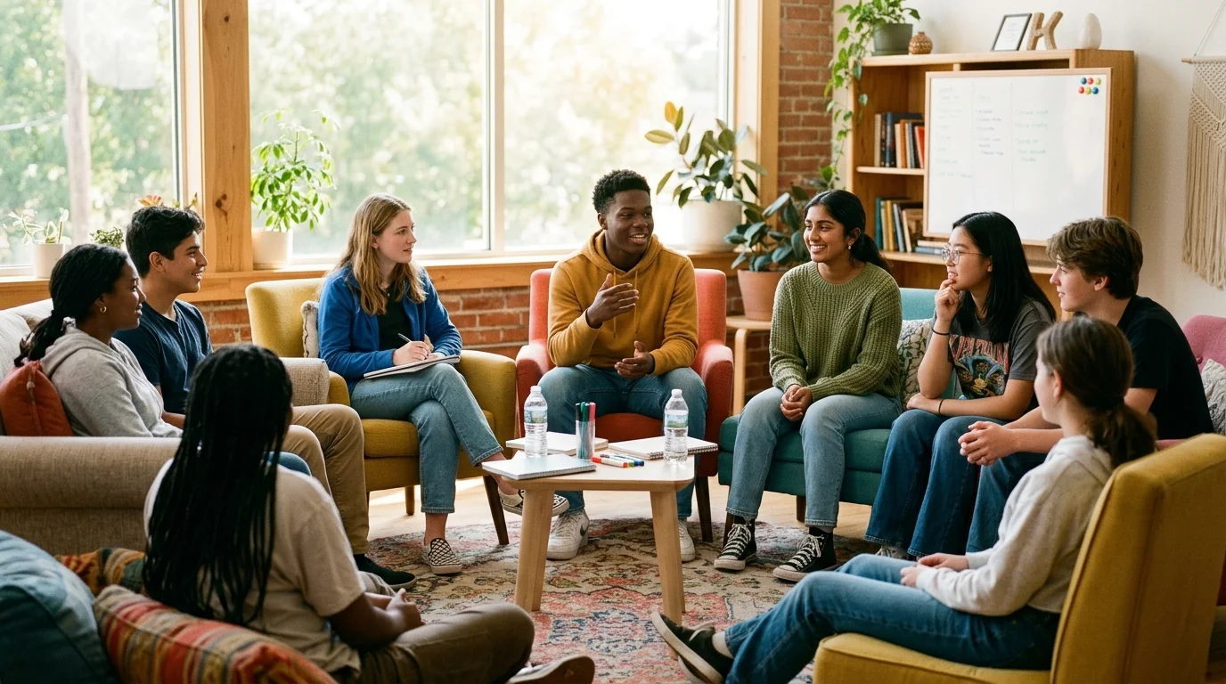Teens in a group coaching session at Sherpa Group in Raleigh NC